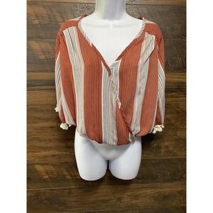 Lavender Field Anthropologie Top Sz Small Striped Crop Front‎ Tie Blouse Womens